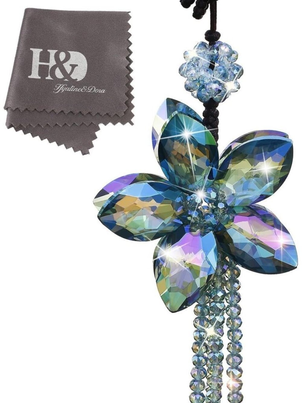11.4 Inch Crystal Flower Car Charm Pendant Auto Rear View Mirror Decor